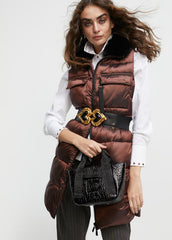 Gilet Midi Metallizzato Con Collo In Pelliccia - Lola Casademunt Autunno/Inverno 2024/25 - LF2401026