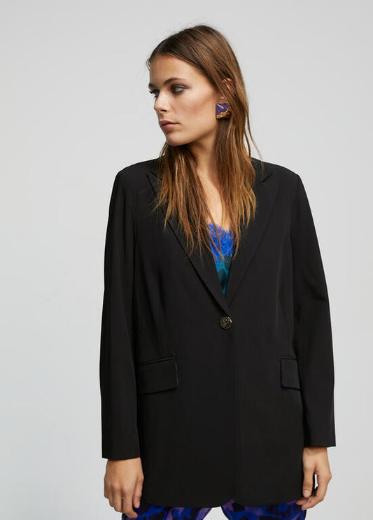 Blazer Nero Basic Con Fodera Stampata - Lola Casademunt Autunno/Inverno 2024/25 - LF2402014