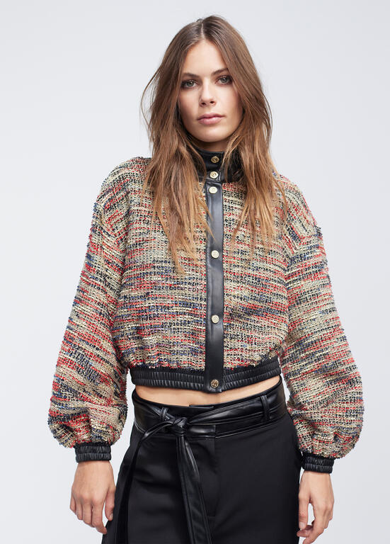 Bomber in tweed con dettagli effetto pelle - Lola Casademunt Autunno/Inverno 2024/25