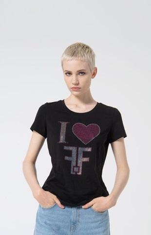 LOGO T-SHIRT I LOVE BLACK- Fracomina Primavera Estate SS 2024 - fp24st3004j464n5 - Denny Store Italia