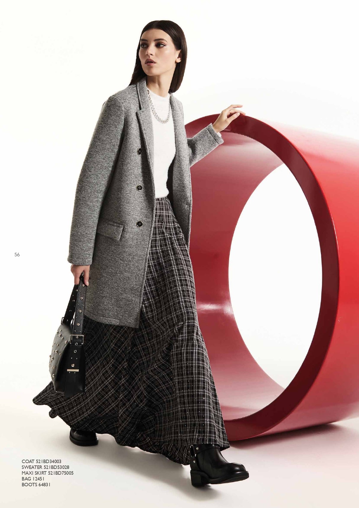 Gonna lunga con motivo check e strass - art. 521BD75005 - Gaudi Autunno Inverno 2025/26 Donna