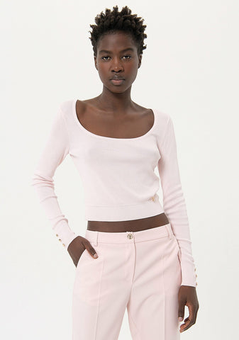 Maglia slim a costine - Fracomina Primavera Estate SS 2024 - FR24ST7001K41601 Colore ROSE - Denny Store Italia