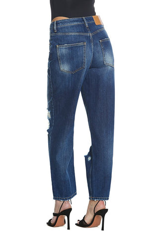 Panta Carla_2 Vita Media 4 Ts C/Rotture Ginocchio Baggy Fit Denim Blu art. RDP2407033037 Donna Relish Primavera Estate 2024 - Denny Store Italia