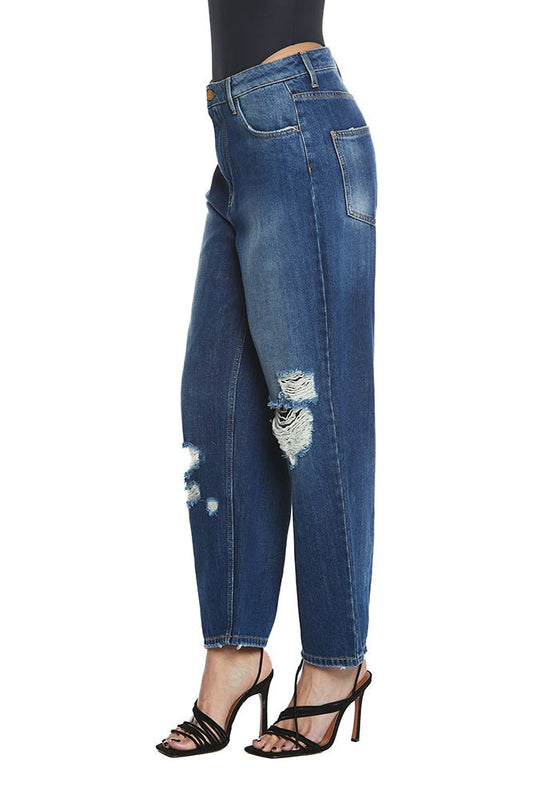 Panta Carla_2 Vita Media 4 Ts C/Rotture Ginocchio Baggy Fit Denim Blu art. RDP2407033037 Donna Relish Primavera Estate 2024 - Denny Store Italia