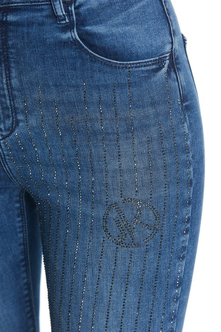 Panta Kate_2A Vita Alta 4Ts C/Applicazione Strass Slim Fit Denim Blue art. RDP2407135002 Donna Relish Primavera Estate 2024 - Denny Store Italia