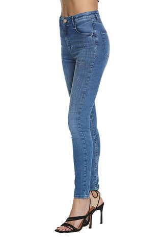 Panta Kate_2A Vita Alta 4Ts C/Applicazione Strass Slim Fit Denim Blue art. RDP2407135002 Donna Relish Primavera Estate 2024 - Denny Store Italia