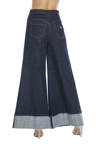 Panta Siggy Vita Alta C/Dettagli Impunture Gamba Palazzo Denim Blu art. RDP2407016046 Donna Relish Primavera Estate 2024 - Denny Store Italia