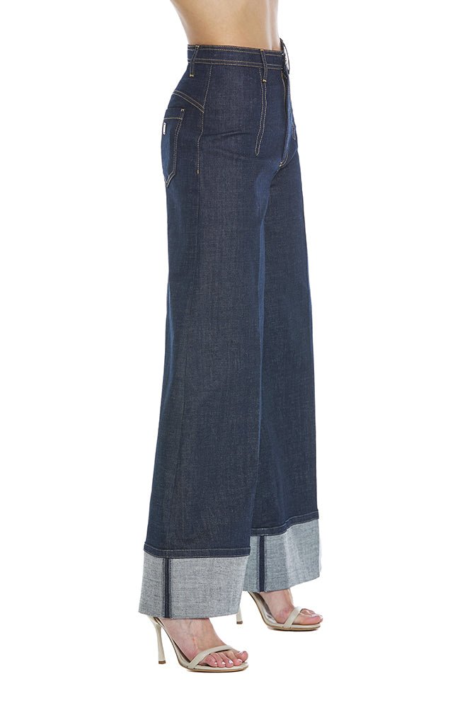 Panta Siggy Vita Alta C/Dettagli Impunture Gamba Palazzo Denim Blu art. RDP2407016046 Donna Relish Primavera Estate 2024 - Denny Store Italia