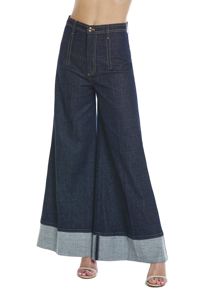 Panta Siggy Vita Alta C/Dettagli Impunture Gamba Palazzo Denim Blu art. RDP2407016046 Donna Relish Primavera Estate 2024 - Denny Store Italia