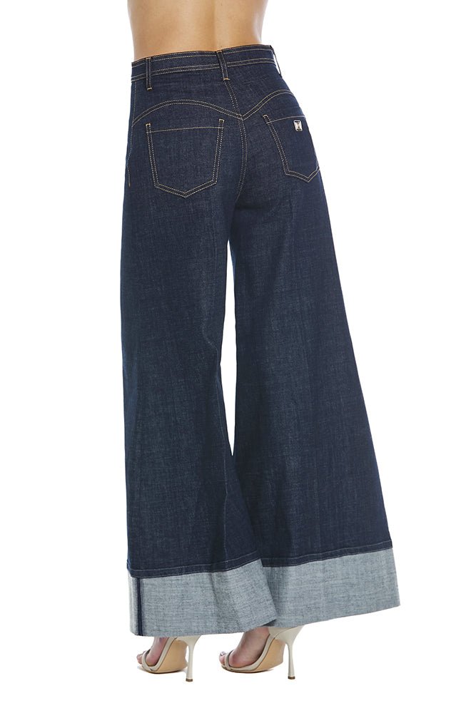 Panta Siggy Vita Alta C/Dettagli Impunture Gamba Palazzo Denim Blu art. RDP2407016046 Donna Relish Primavera Estate 2024 - Denny Store Italia