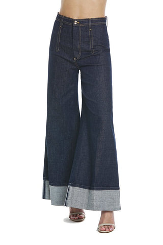 Panta Siggy Vita Alta C/Dettagli Impunture Gamba Palazzo Denim Blu art. RDP2407016046 Donna Relish Primavera Estate 2024 - Denny Store Italia