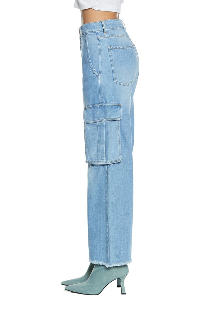 Panta Tyra_2 Vita Alta C/Fdo Sfrangiato Cargo Fit Denim Blu art. RDP2407033028 Donna Relish Primavera Estate 2024 - Denny Store Italia