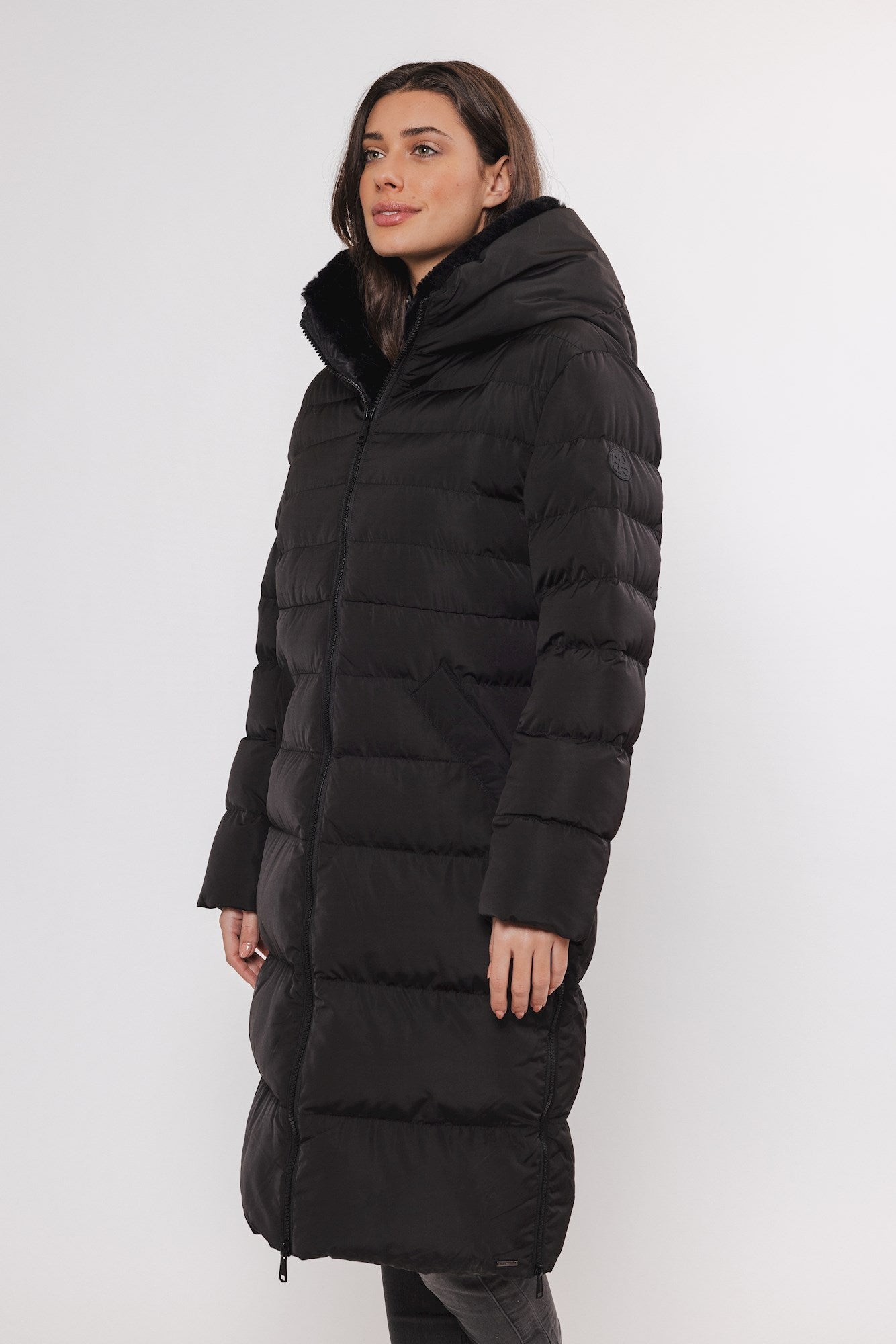 Piumino KEILAFUR LONG PADDED HOODED COAT WITH FAUX FUR - Rino & Pelle - Autunno Inverno 2024/25 - Black - Denny Store