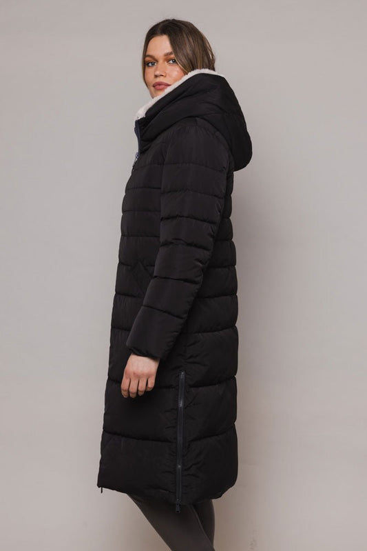 Piumino KEILAFUR LONG PADDED HOODED COAT WITH FAUX FUR - Rino & Pelle - Autunno Inverno 2024/25 - Black stone - Denny Store