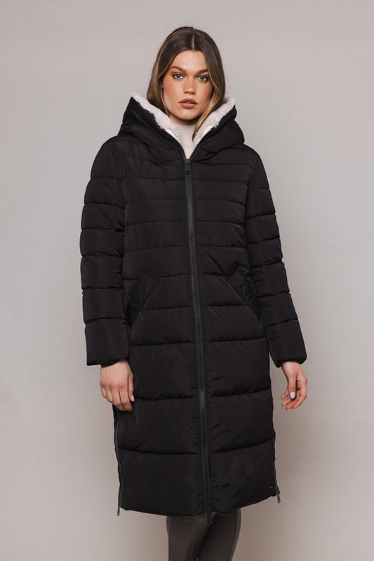 Piumino KEILAFUR LONG PADDED HOODED COAT WITH FAUX FUR - Rino & Pelle - Autunno Inverno 2024/25 - Black stone - Denny Store