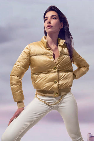 Piumino SHINOBU manica lunga bomber con bottone più ins.ecopelle più catene più bordi cost.raso Donna Relish Autunno Inverno 2023/24 RDA2305010019 - Denny Store Italia