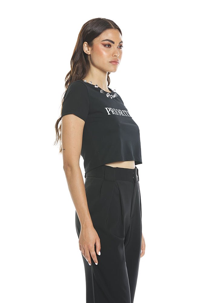 T-Shirt Aurigami Corta M/M C/Stampa+Applicazione Cristalli art. RDP2401436021 Donna Relish Primavera Estate 2024 - Denny Store Italia