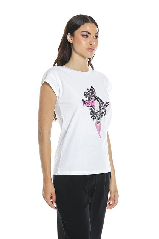 T-Shirt Canceri M/M C/Stampa+Strass Decolte' C/Logo art. RDP2401033024 Donna Relish Primavera Estate 2024 - Denny Store Italia